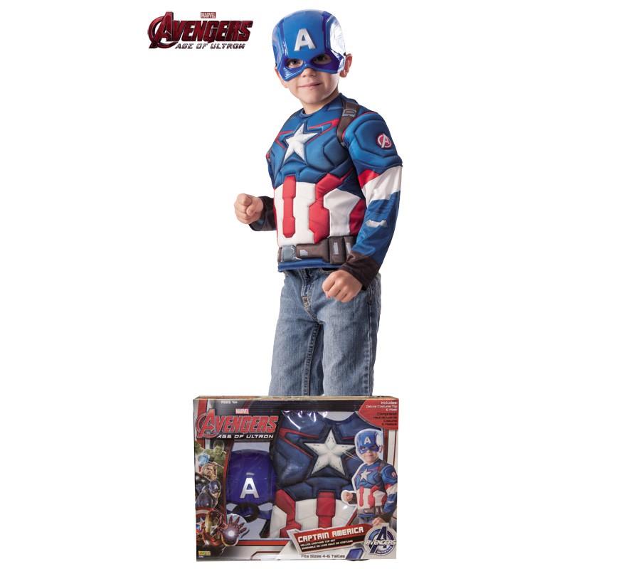 Disfraz de Capitán América musculoso en caja para niño