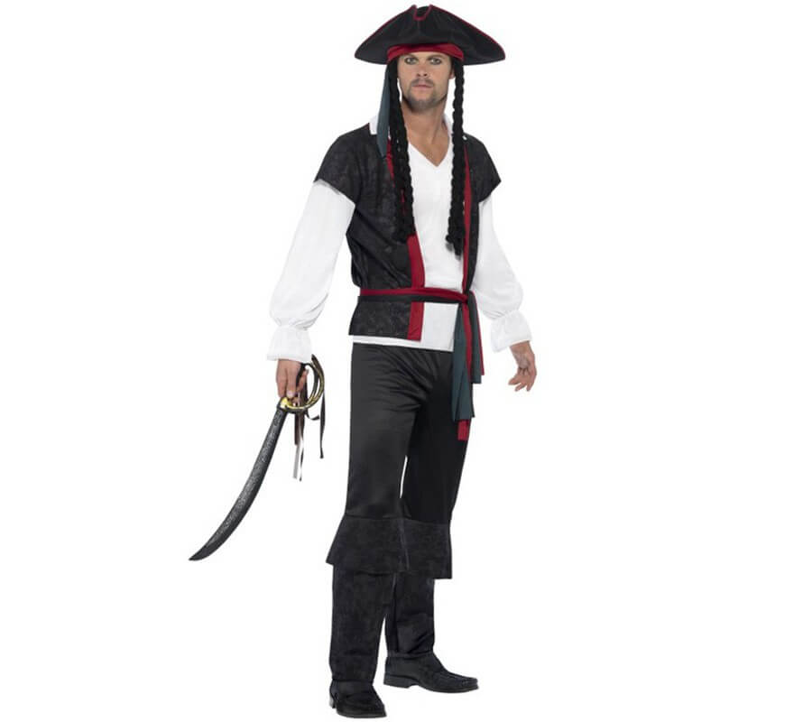 Chapoteo Tejido fricción Disfraz de Capitán Pirata Negro para hombre