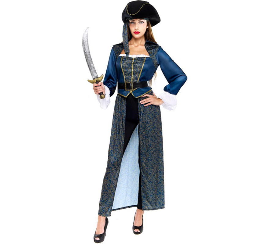 Disfraz de Capitana Pirata azul para mujer