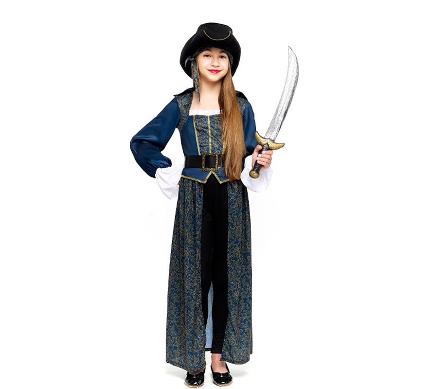 Disfraz de Capitana Pirata azul para niña Disfraz de Capitana Pirata azul para niña