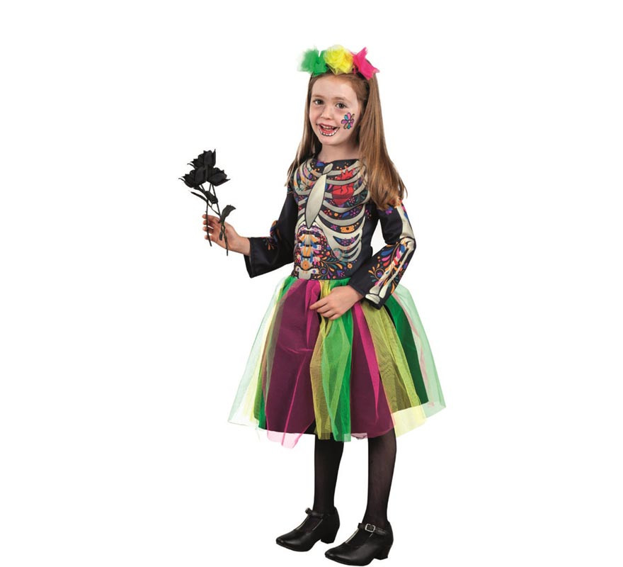 Catrina costume with skeleton shirt for girls and teenagers