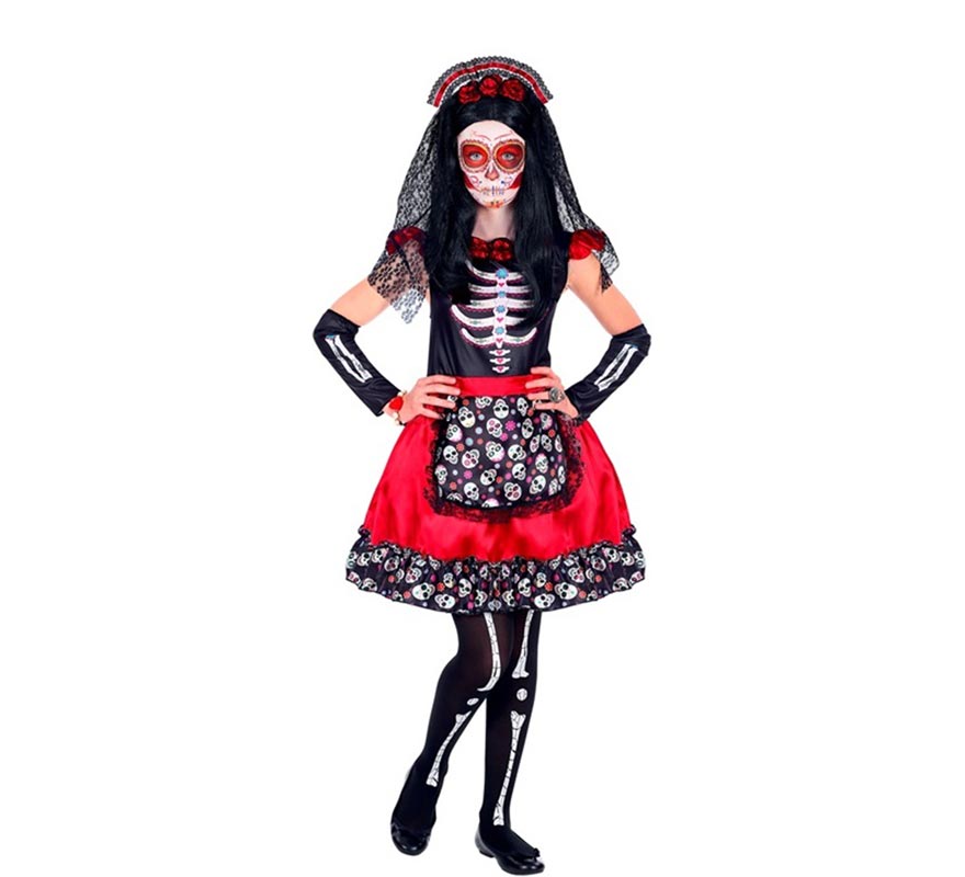 Day of the Dead Catrina Costume with Veil for Girls