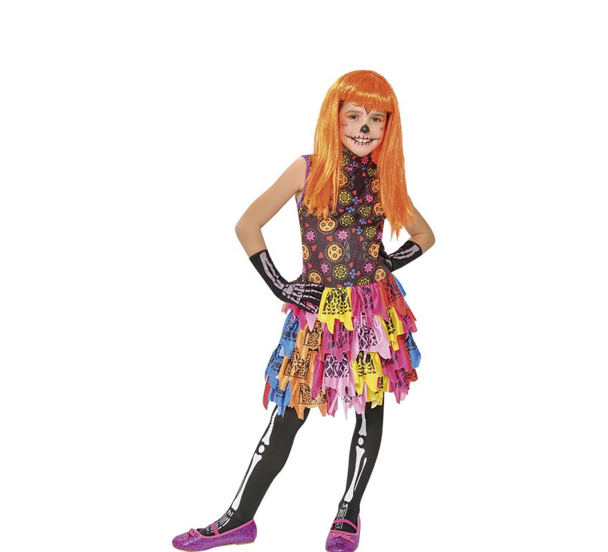 Multicolored Catrina Skelita of the Dead costume for girls