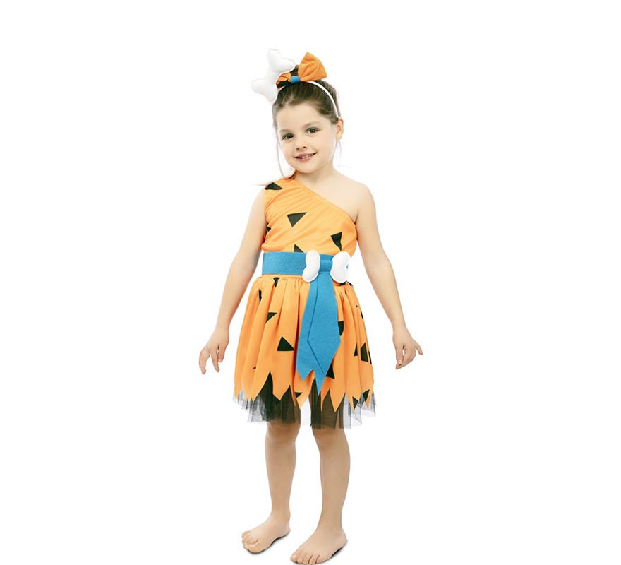 Orange caveman costume with headdress for girls