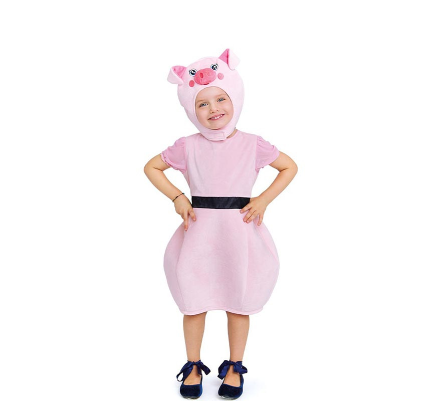 Little Pig costume in pink dress with hood for baby and girl