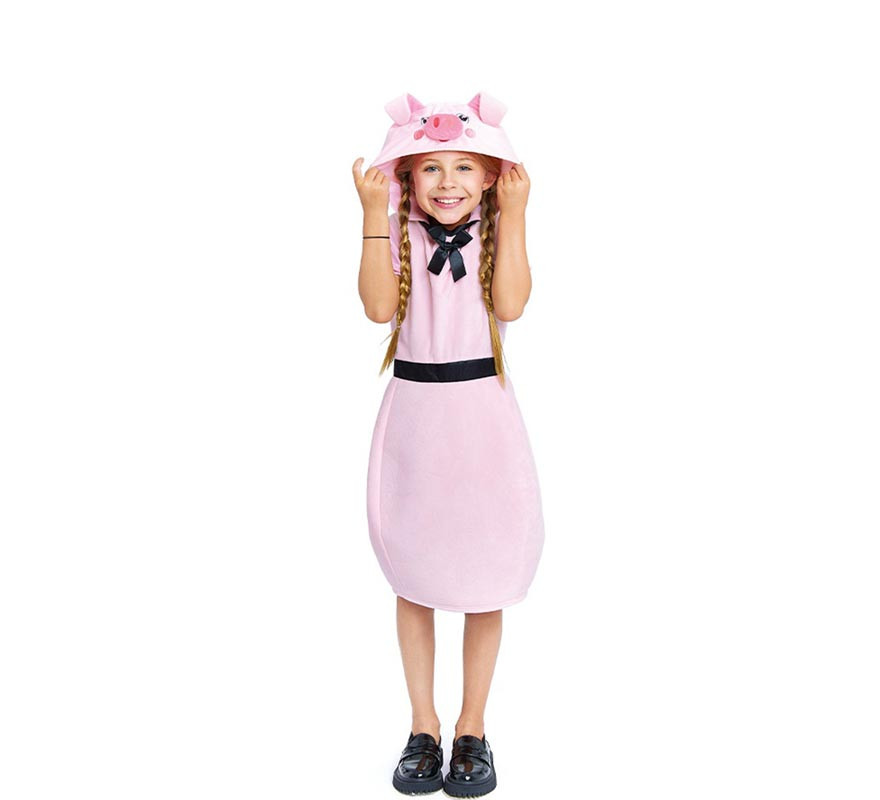 Little Pig costume in pink dress with hood for girls and teenagers