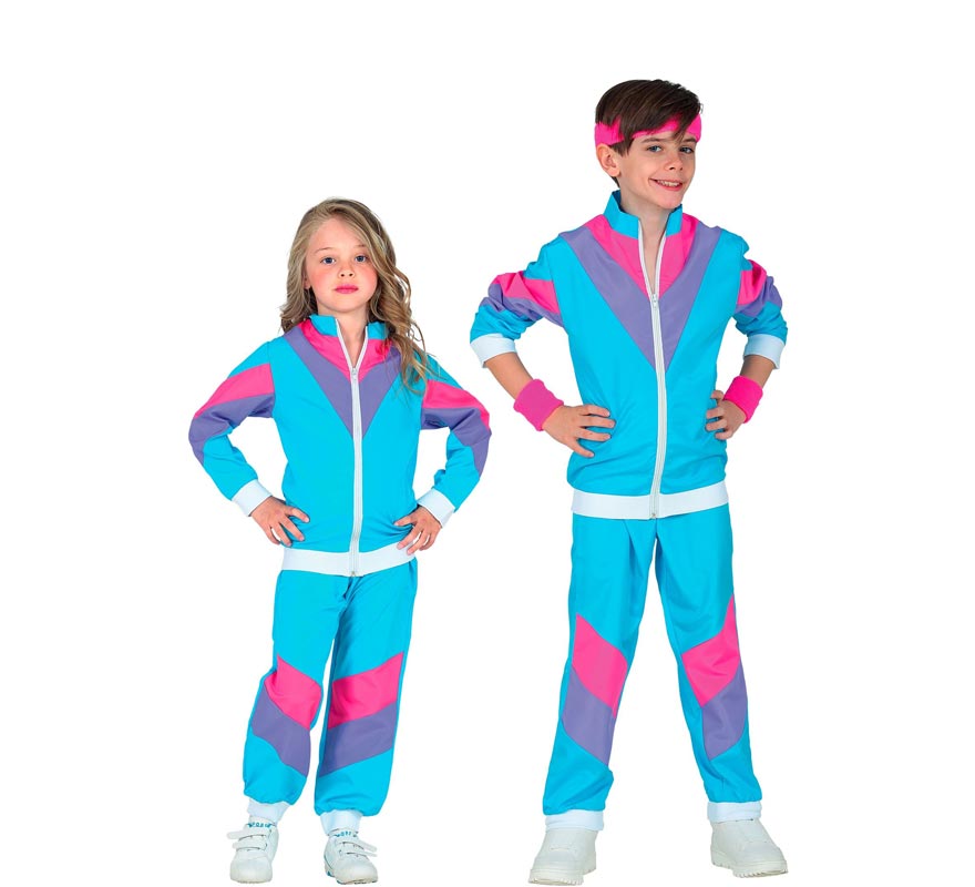 Costume de survêtement bleu années 80 pour enfants et adolescents