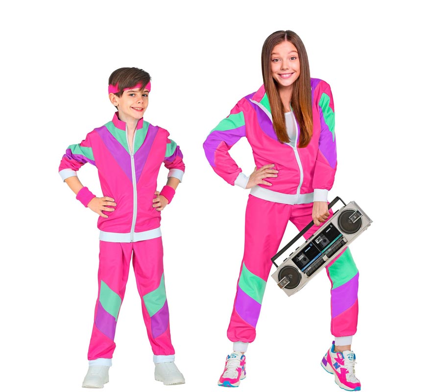 Costume survêtement fuchsia années 80 pour enfants et adolescents