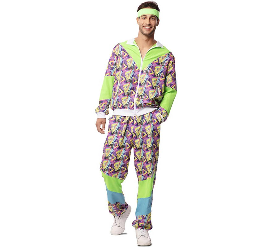 Green Printed 90s Tracksuit Costume for Men