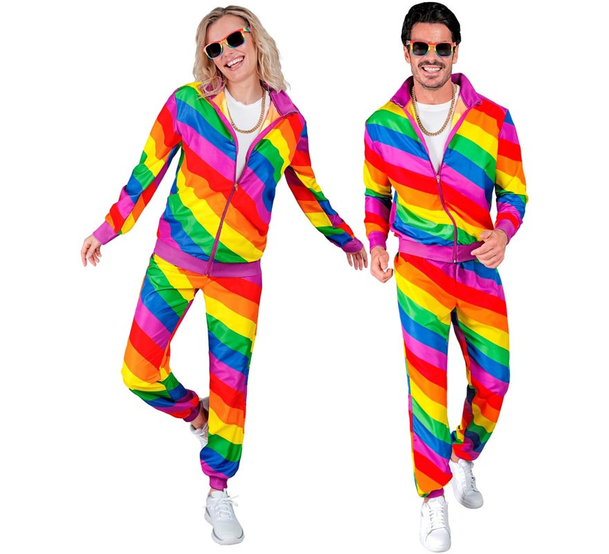 70's fashion rainbow stripes tracksuit costume for adults