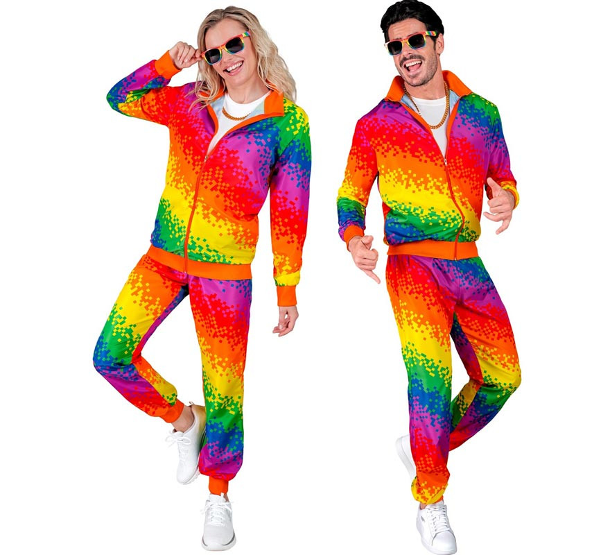 70s Rainbow Pixel Tracksuit Costume for Adults