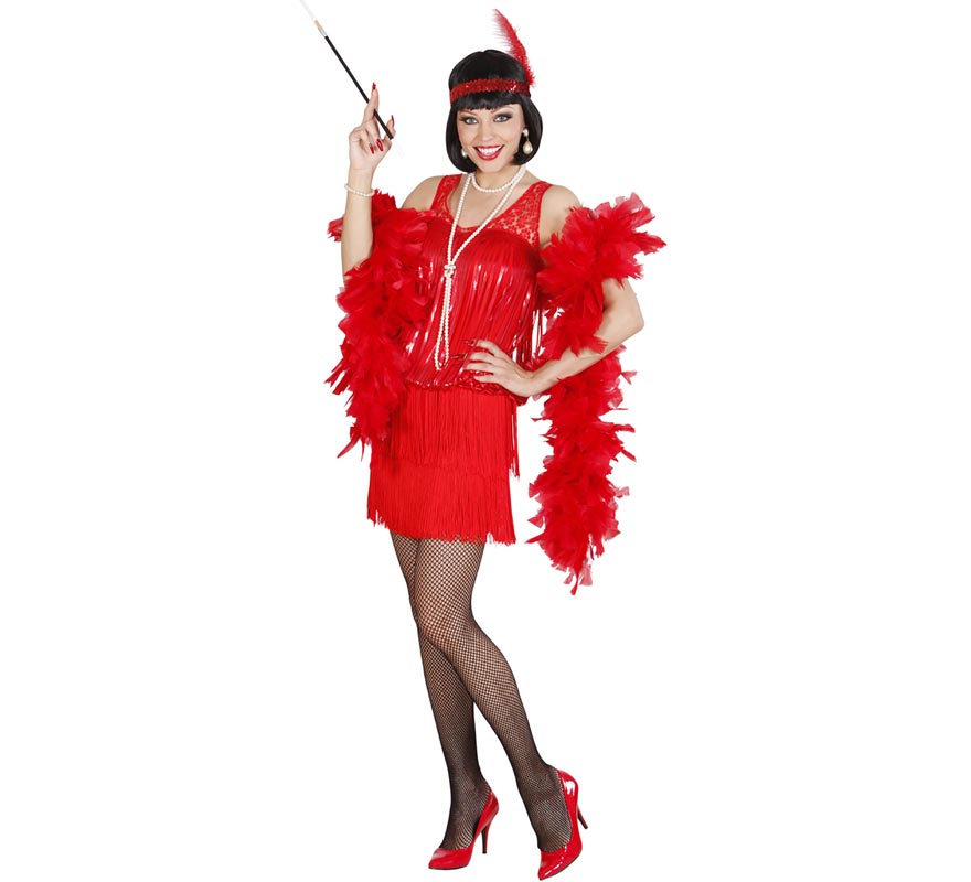 Costume rosso da Charleston anni '20 con copricapo per donna