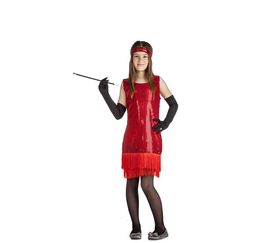 Disfraz de Charlestón Rojo con flecos para niña