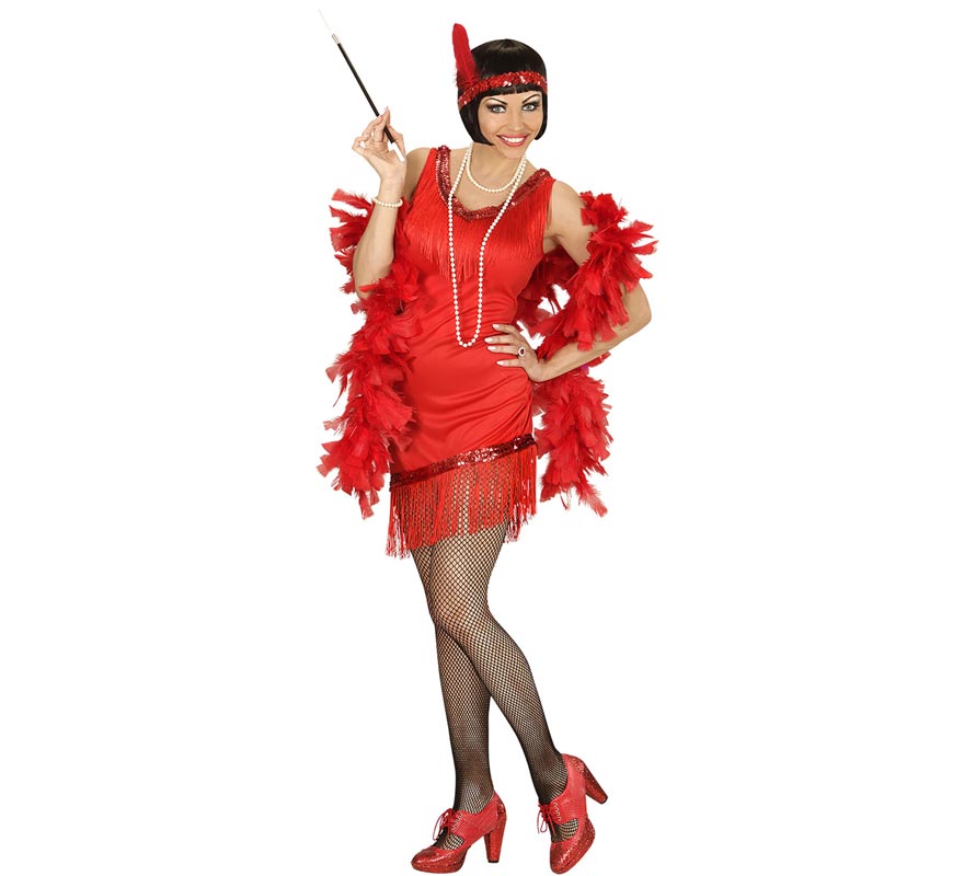 Red Charleston costume with headdress for women