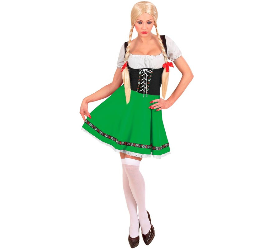 Black and green floral Bavarian girl costume for women