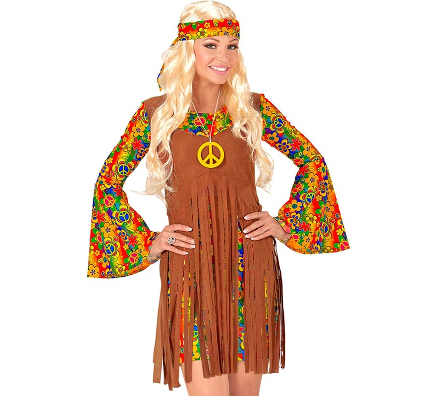 Hippie-Girl-Kostüm mit langen Fransen für Damen