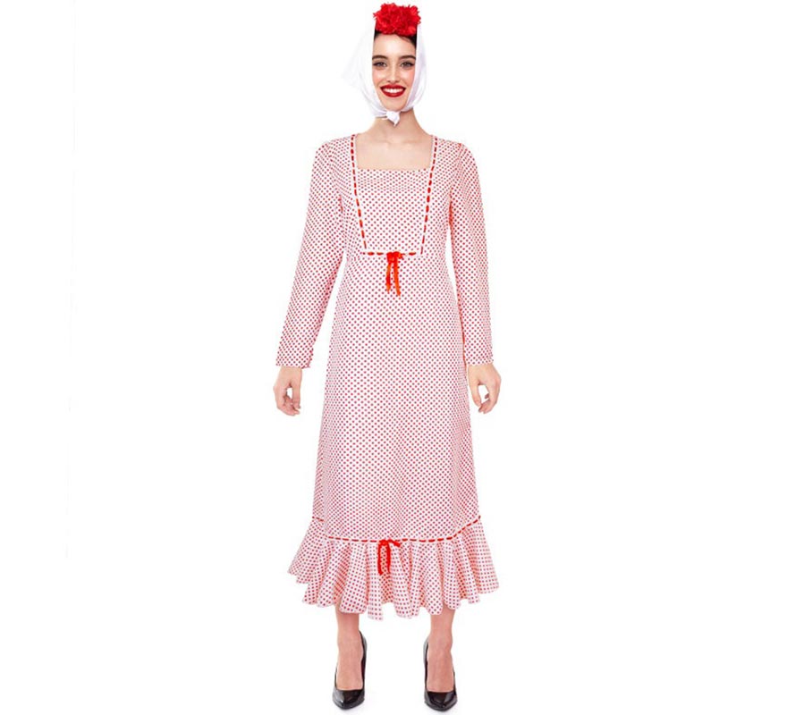 Classic Chulapa costume in white with red polka dots for women