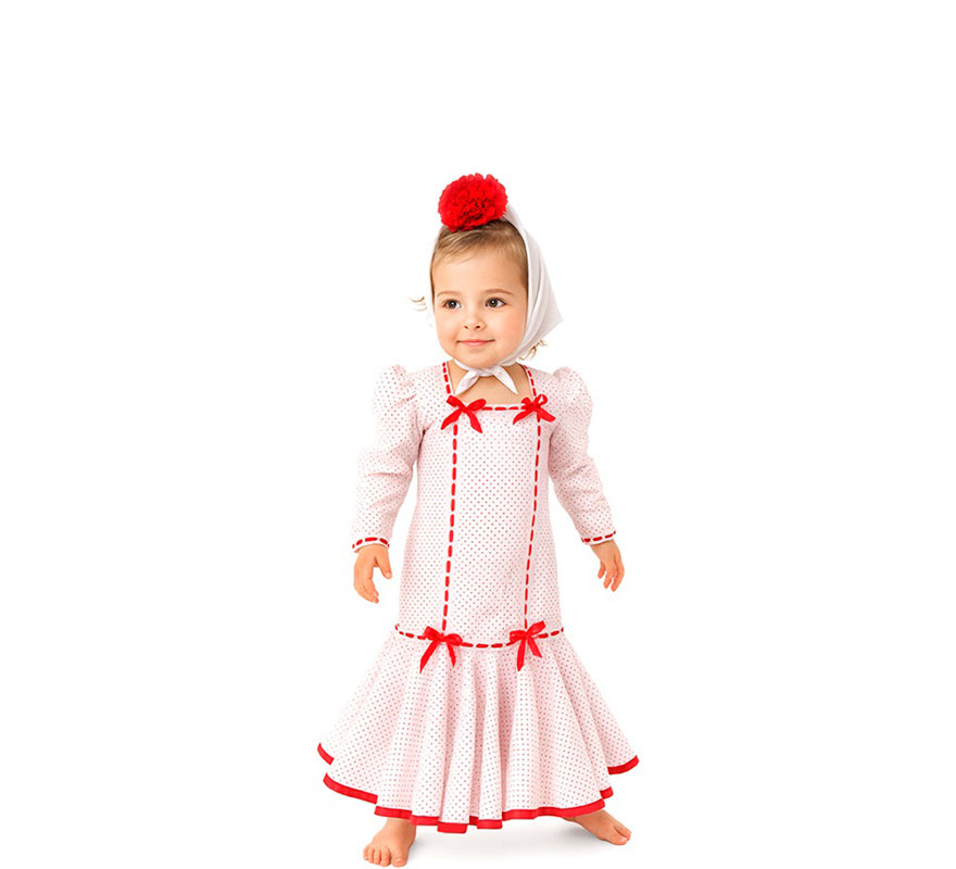 Disfraz de Chulapa Clásico blanco y rojo para bebé Disfraz de Chulapa Clásico blanco y rojo para bebé