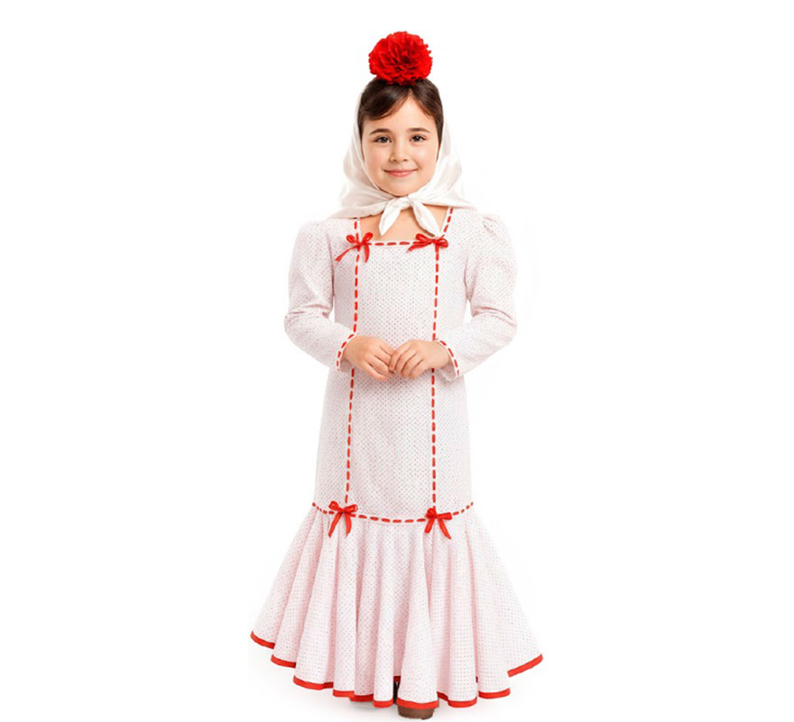 Disfraz de Chulapa Clásico blanco y rojo para niña