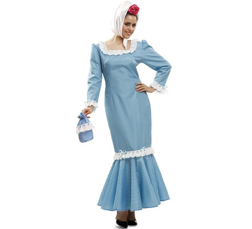 Disfraz de chulapa o madrileña azul para mujer