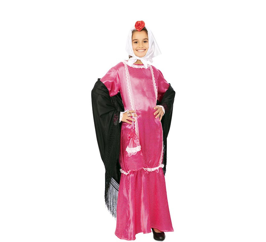 Chulapa costume in pink dress with scarf for girls