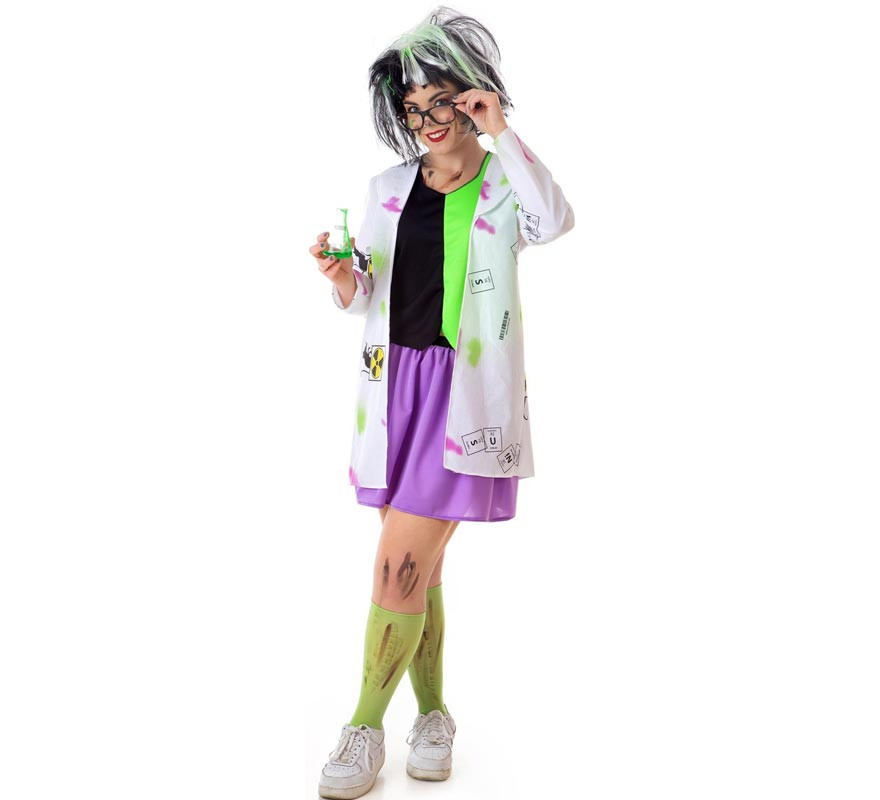 White and green mad scientist costume for women