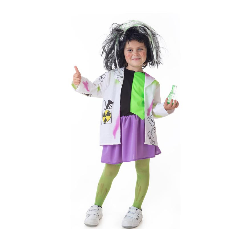 White and green mad scientist costume for girls