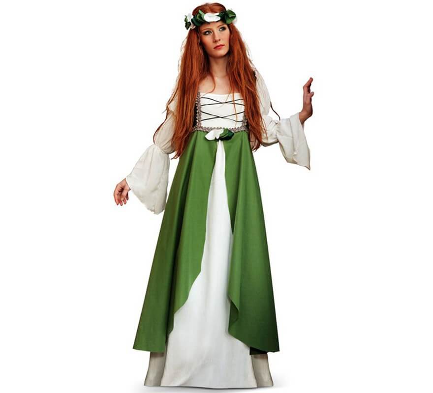 Disfraz de reina medieval verde mujer