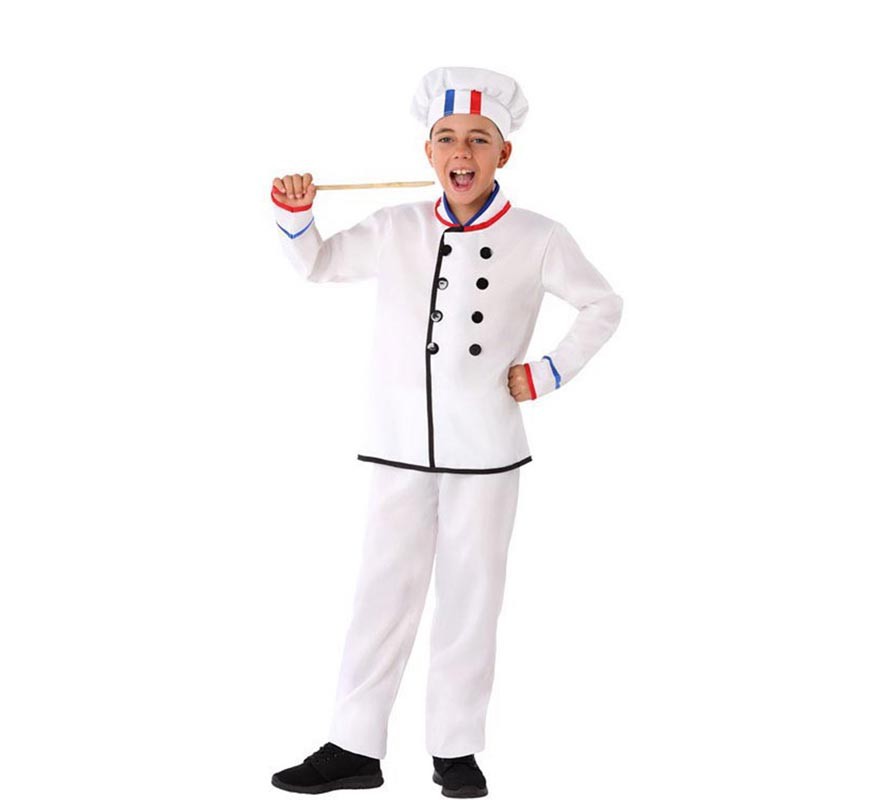 Complaciente Seguro linda Disfraz de Cocinero Blanco con gorro para niño