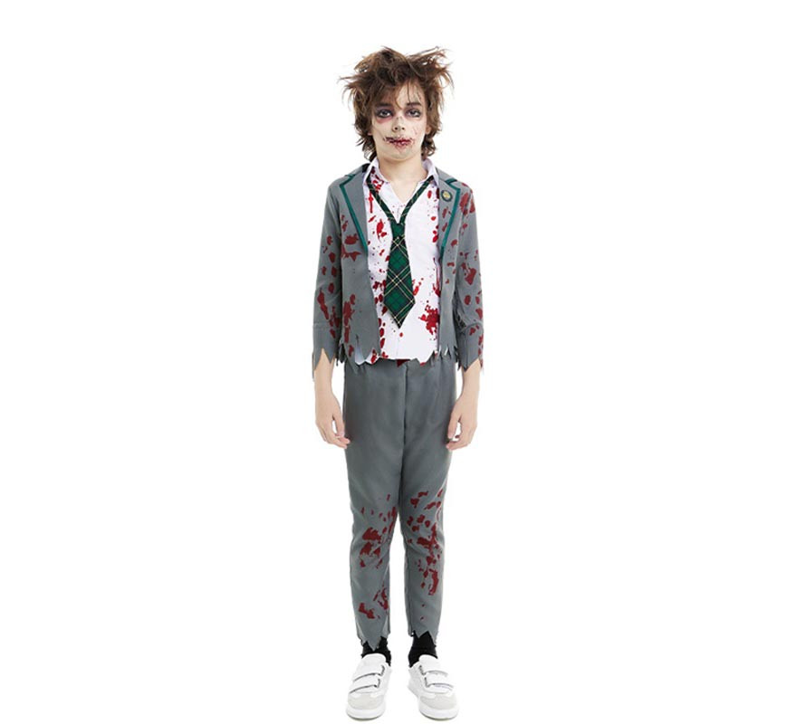 Grey Zombie Schoolboy Costume with Jacket for Boys