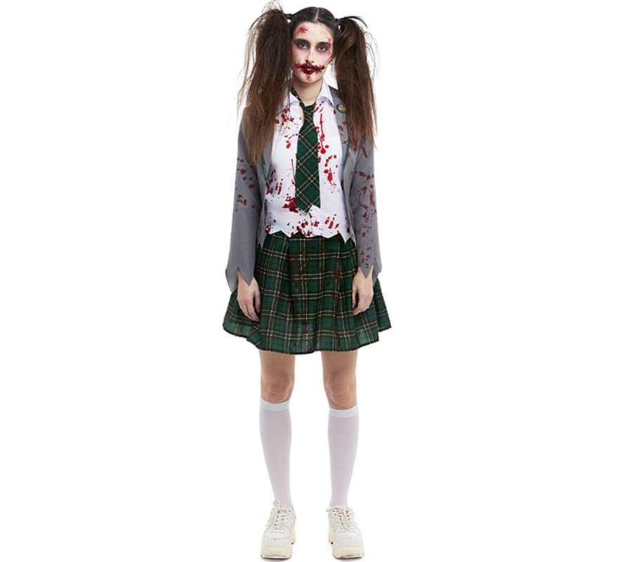 Women's Grey Zombie Schoolgirl Costume with Jacket