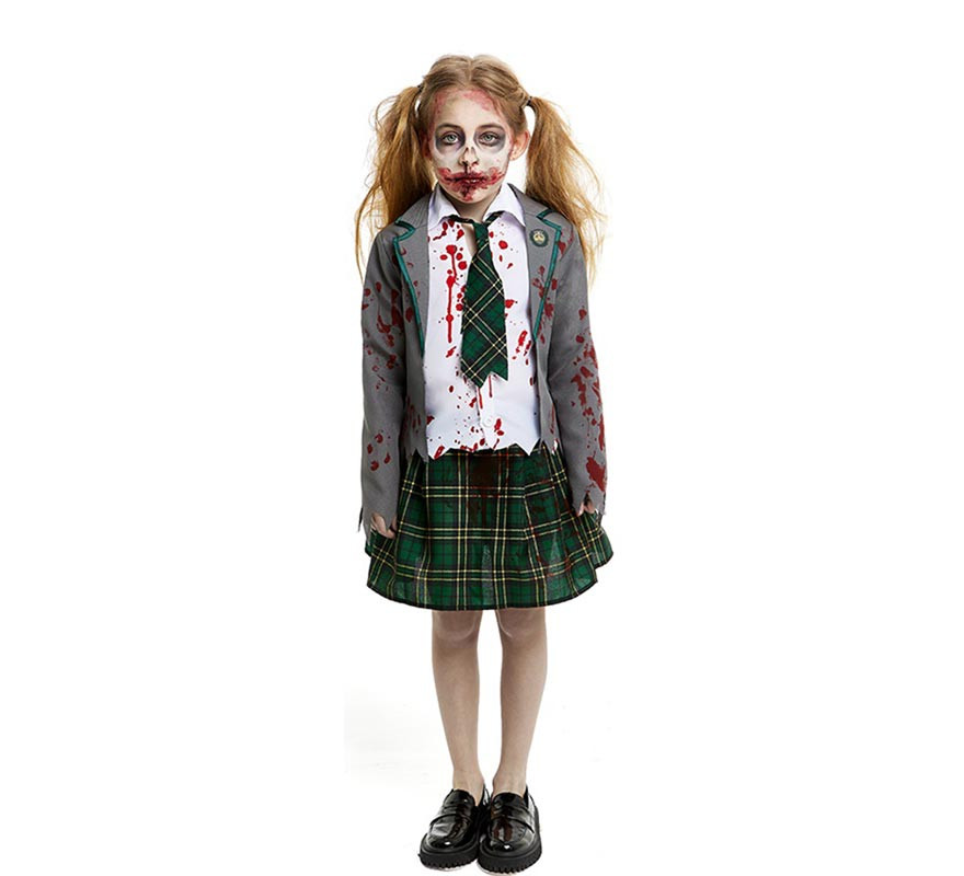 Grey Zombie Schoolgirl Costume with Jacket for Girls and Teenagers