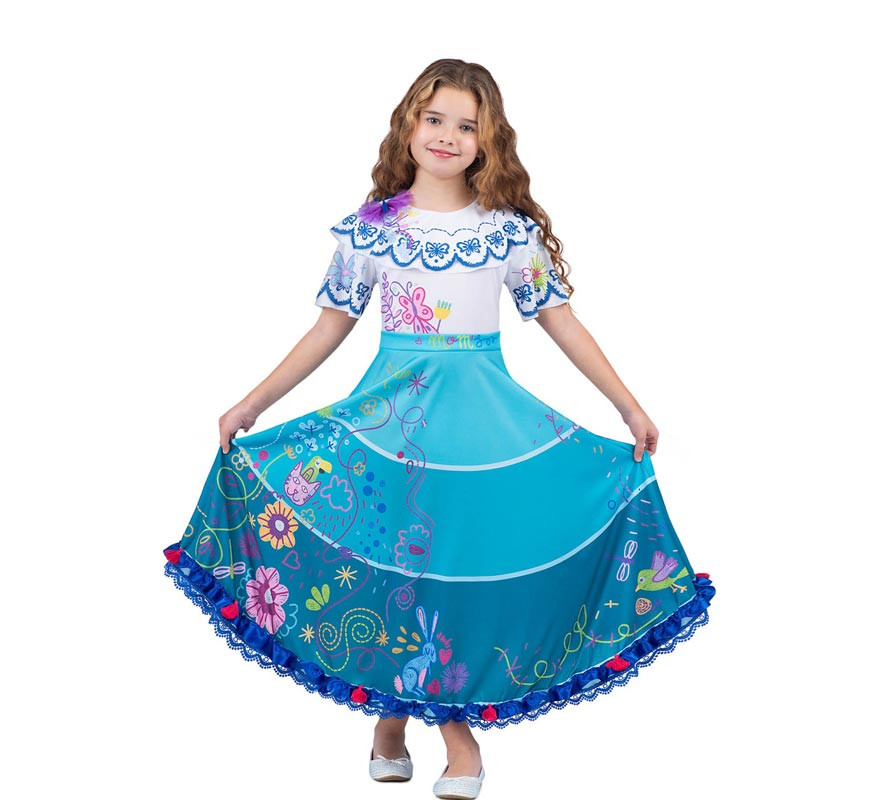 Blue and white floral Colombian costume for girls