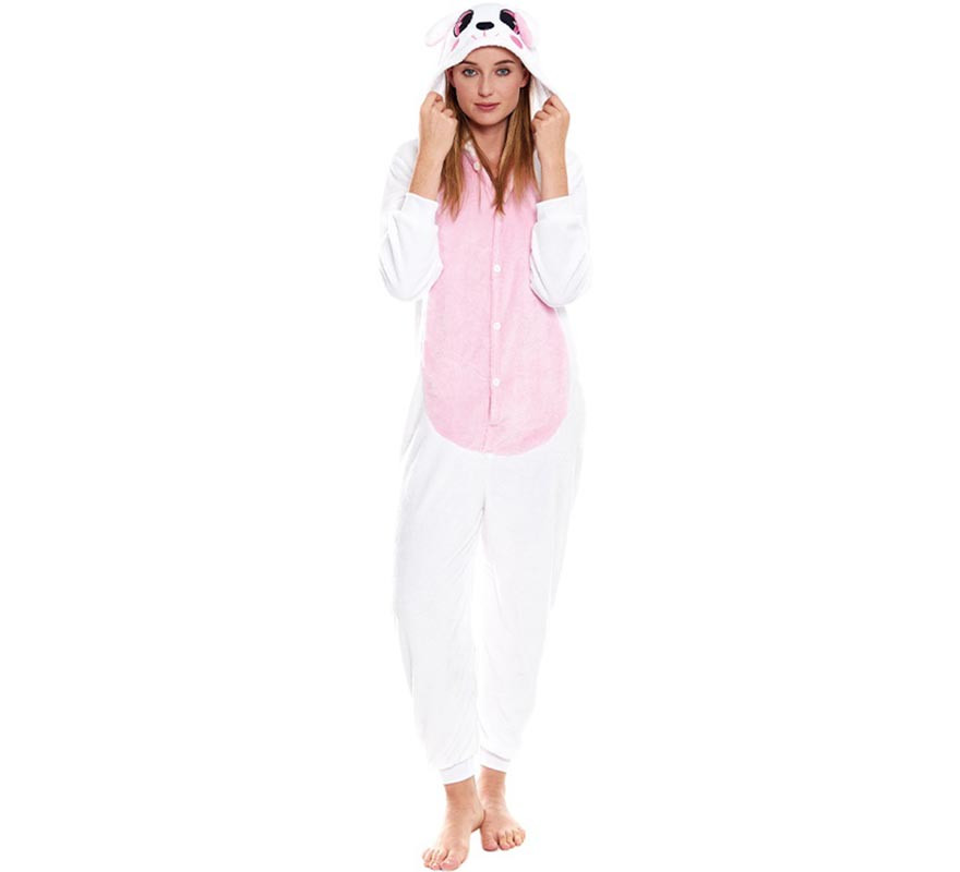Pyjama costume lapin blanc et rose adulte