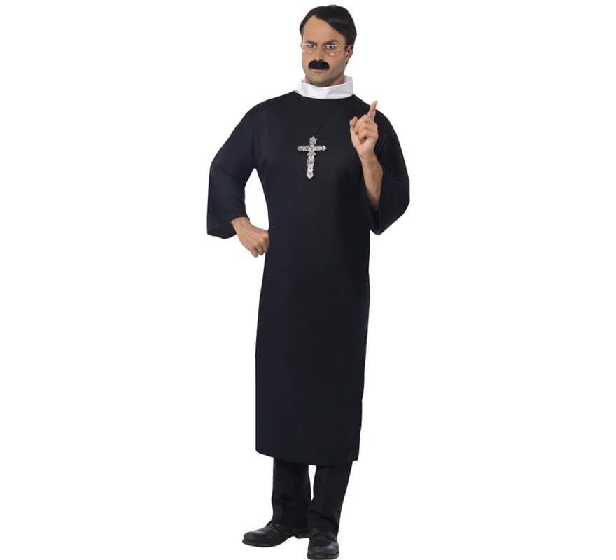 Costume da sacerdote cattolico nero per uomo