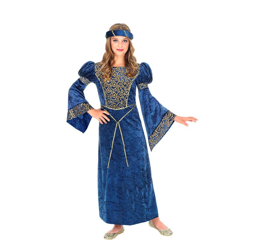 Blue and Gold Renaissance Lady Costume for Girls