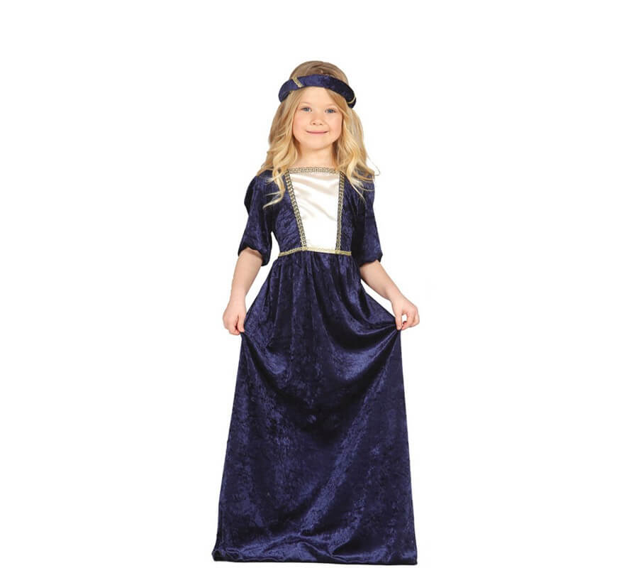 Disfraz de Dama Medieval azul para niña