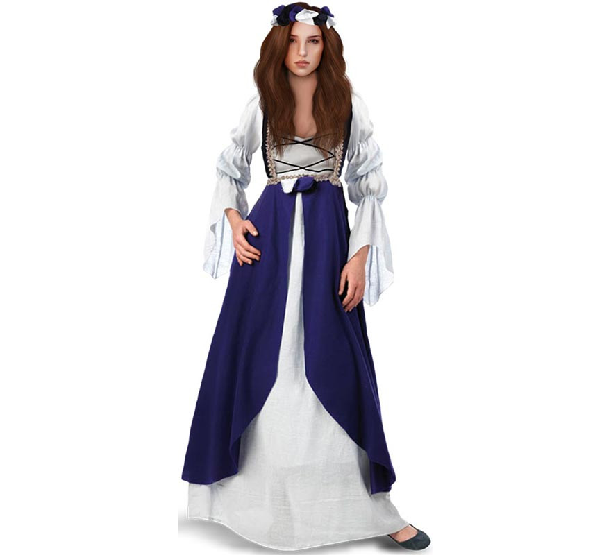 Blue and white medieval lady costume for women