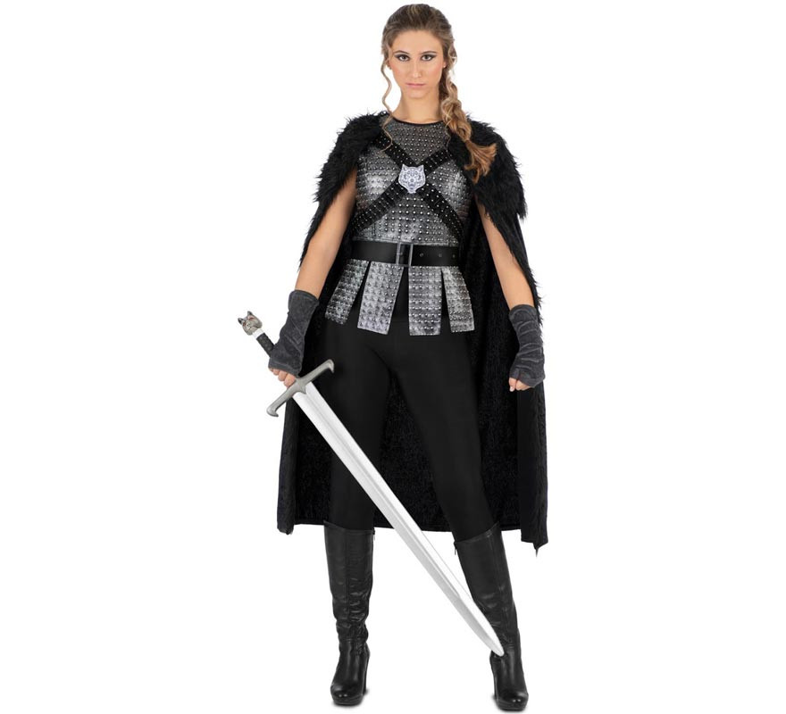 Black Medieval Lady Costume with Cape for Women