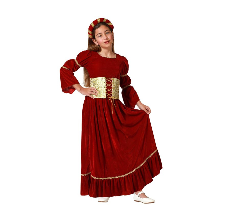 Red Renaissance Medieval Lady Costume for Girls