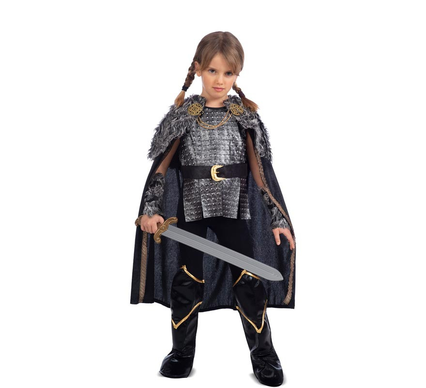 Silver Viking Lady costume with cape for girls