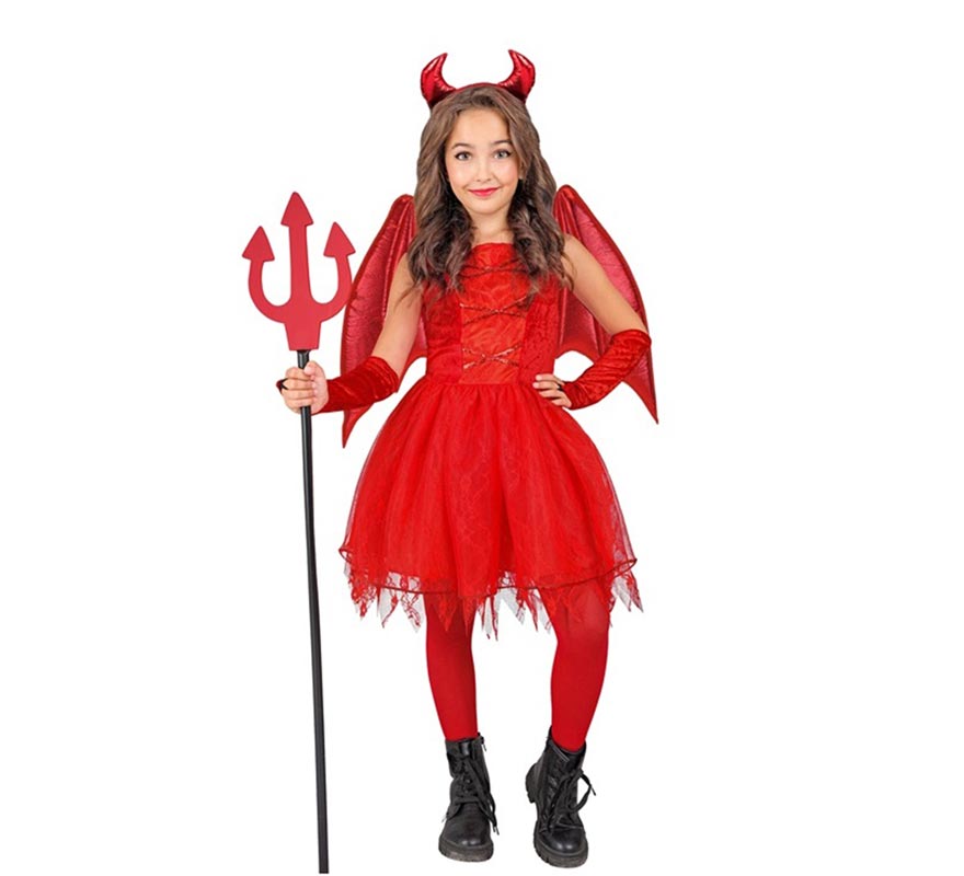 Devil Costume with Wings and Horns for Girls
