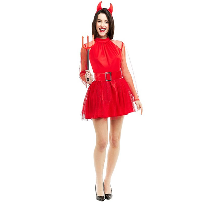 Modern Red Devil Costume with Headband and Tail for Women