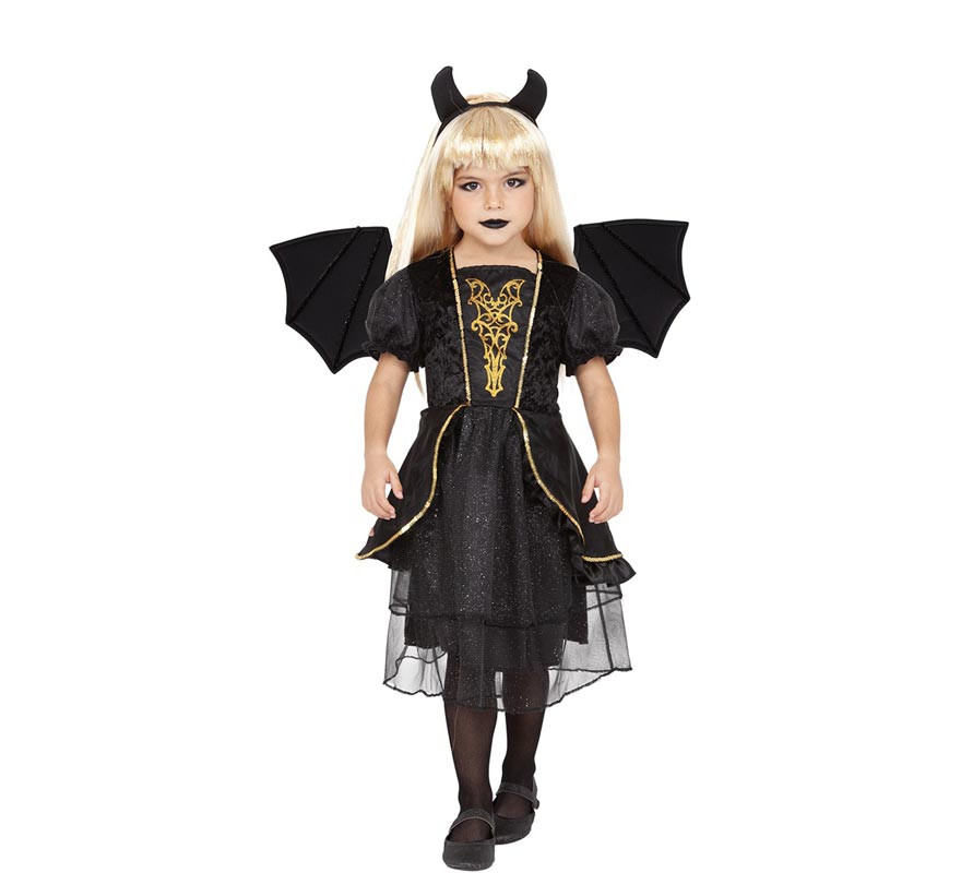 Dark she-devil costume with wings and headband for girls