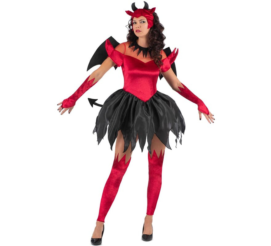 Red and black Devil costume with wings for women