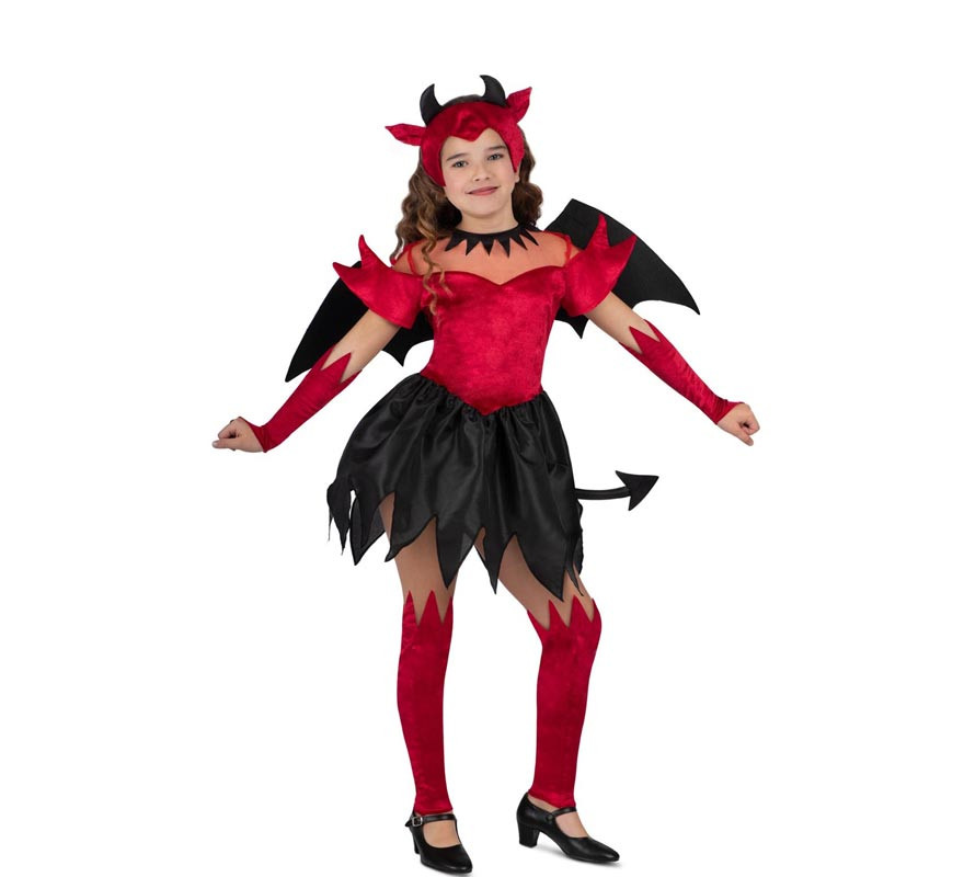 Red and black Devil costume with wings for girl