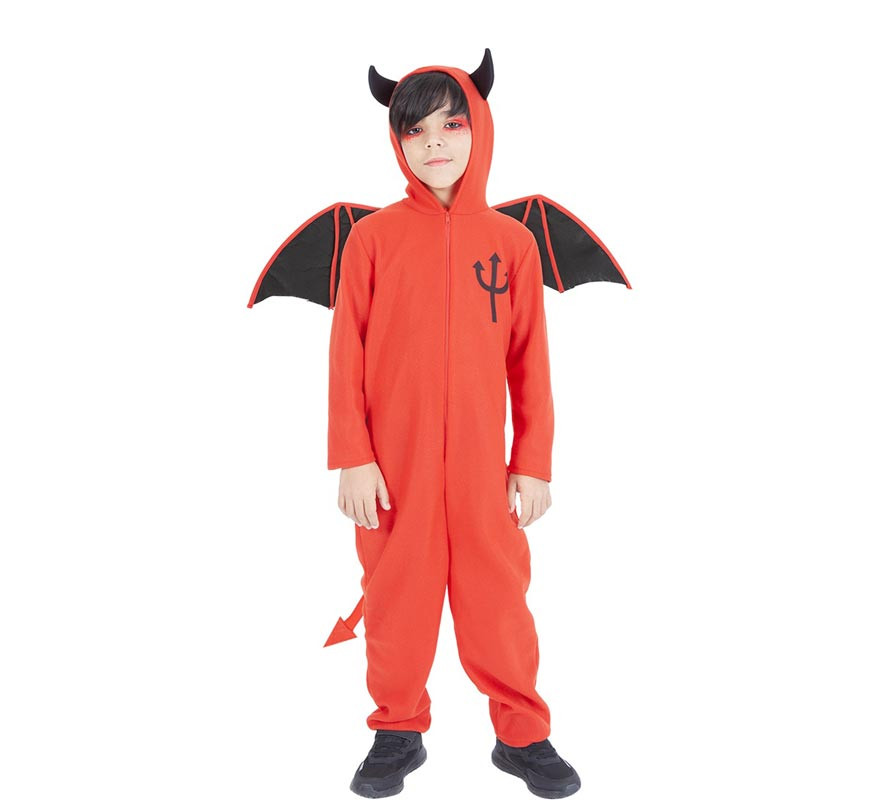 Red devil costume with hood and wings for children