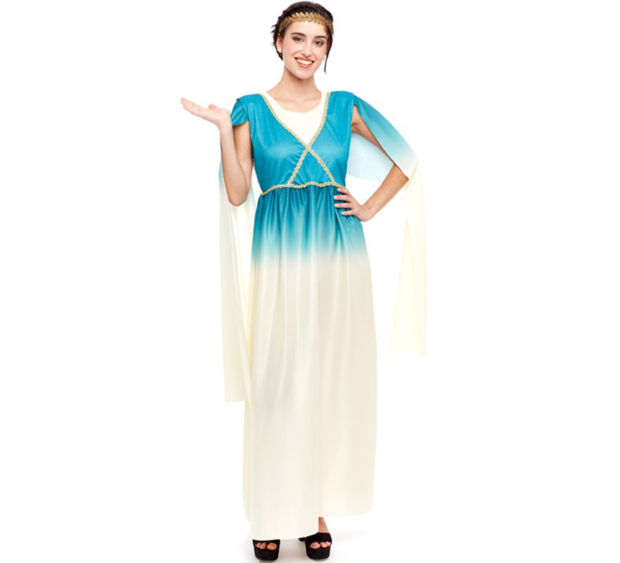 Costume da dea greca blu e bianco per donna