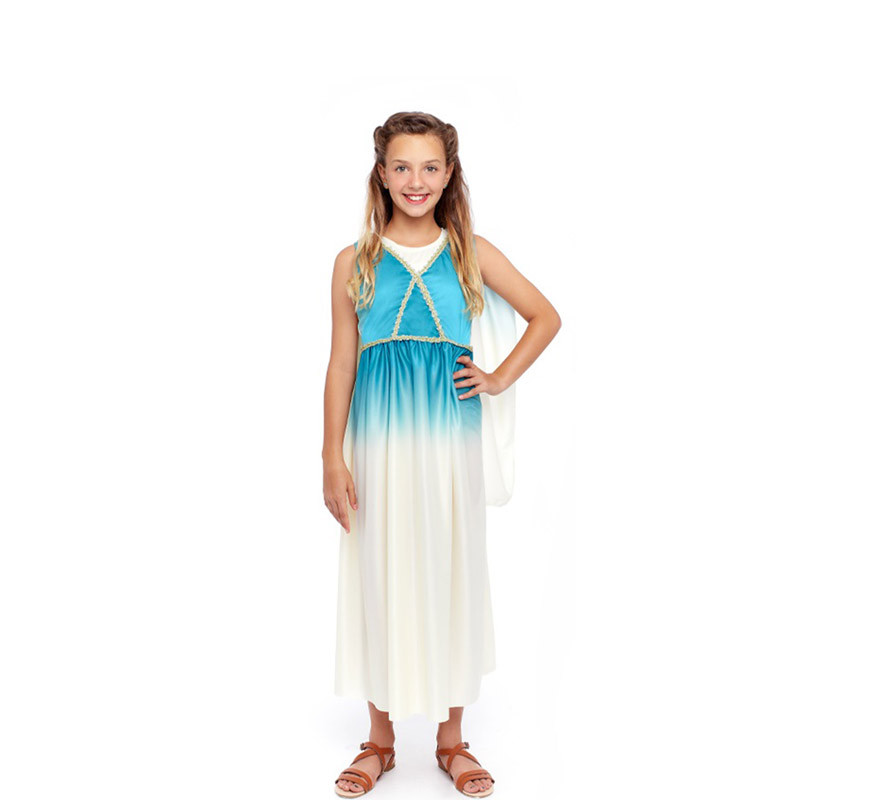 Costume da dea greca blu e bianco per donna