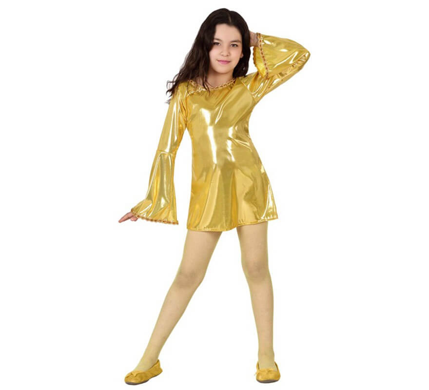 Disfraz de Disco dorado brillante para niña